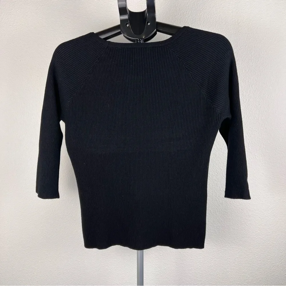 Sioni Milano Black Ribbed‎ Knit Sweater Women Size M Raglan Sleeve Crew Neck Top